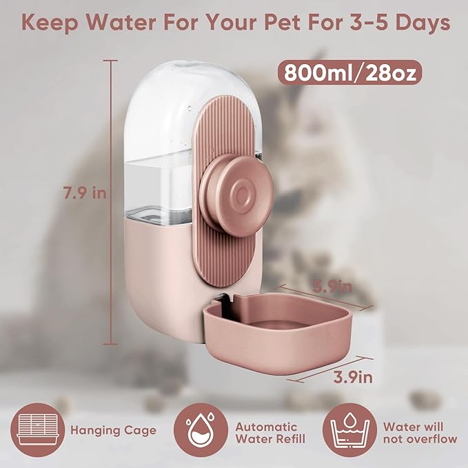 28oz Hanging Automatic Water Dispenser，Rabbit Water Bottle,Bunny Guinea Pig Ferret Water Bowl for Cage,Suitable for Small Animal Puppies(Cage Grid Spacing Over 1.2'')-PawvioPets