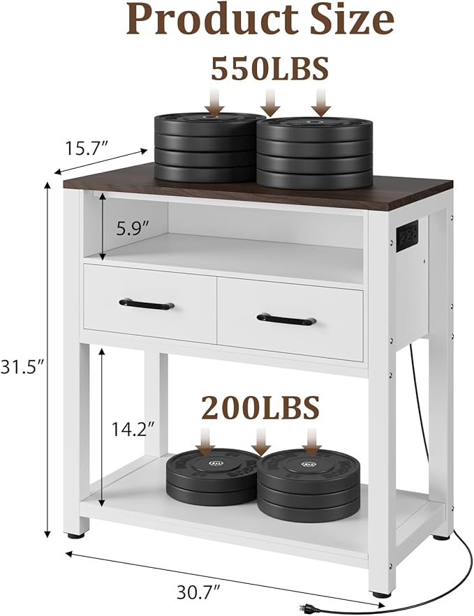 20-29 Gallon Aquarium Stand with Stable Metal Frame & Power Outlet, Heavy-Duty Fish Tank Stand with Waterproof Mat, 550LBS Capacity Storage Cabinet, White+Brown-PawvioPets