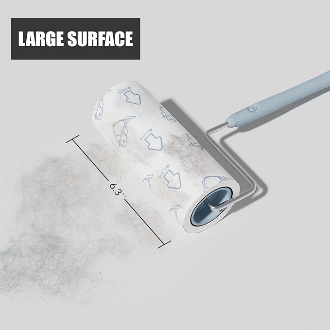 Extra Sticky Large Surface Lint Roller, 6.3'' Giant Lint Roller for Pet Hair, 360 Sheets/ 4 Refills, Long Handle Lint Remover for Clothes, Furniture (1 Roller + 360 Sheets)-PawvioPets