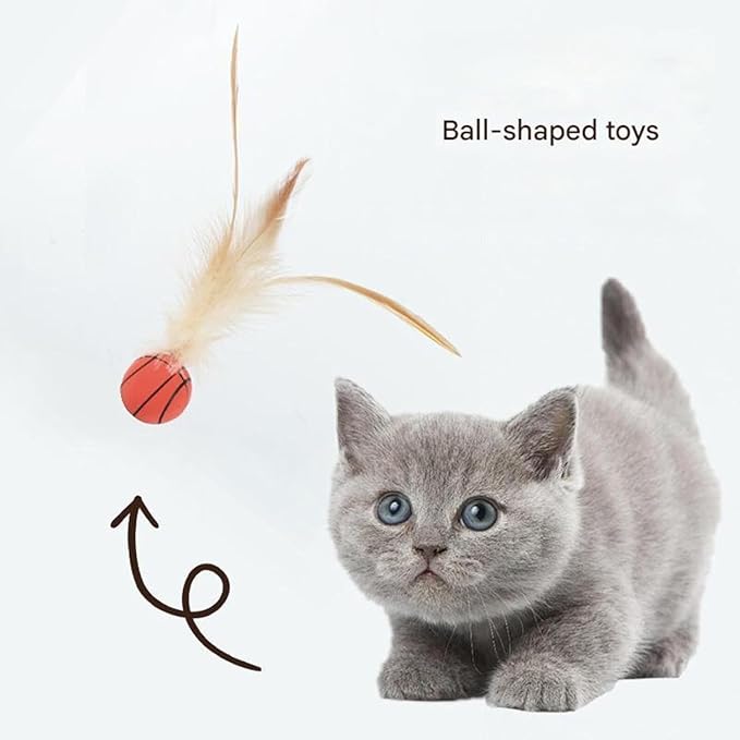 2025 New Interactive Cat Feather Ball Toy Set - Elastic Bouncy Cat Toys with Feather Tails, Silicone Rolling Balls for Indoor Cats & Kitten Exercise, Safe & Fun Play (1 Set)-PawvioPets