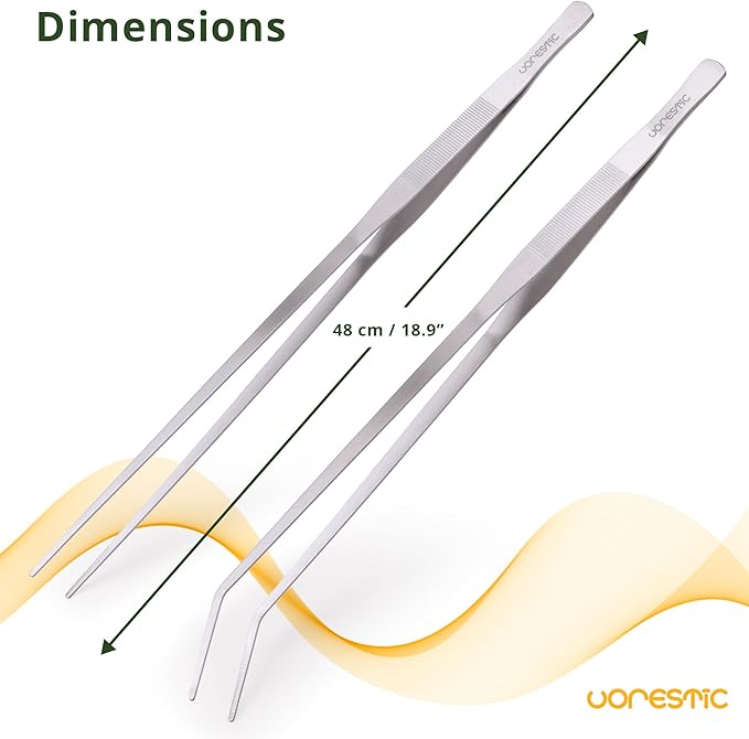 2 Pcs Heavy Duty Reptile Feeding Tongs, Aquarium Tweezers 18 Inch, Straight and Curved Extra Long Tweezers, Reptile Tongs, Aquarium Tongs, Aquarium Tweezers Extra Long-PawvioPets