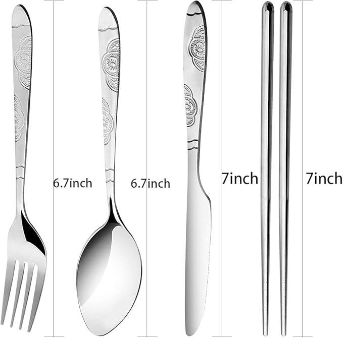 3 Pack Reusable Flatware Sets Knife, Fork, Spoon, Chopsticks, 12Pcs Portable Travel Stainless Steel Tableware Dinnerware with Carrying Case-PawvioPets