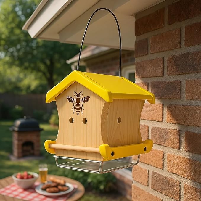 Carpenter Bee House for Outside, Wood Beetrap for Outdoors Insect House Hotel for Garden Stainless Cable Bee Box Without Bottle 2025 New Heavy Duty-PawvioPets