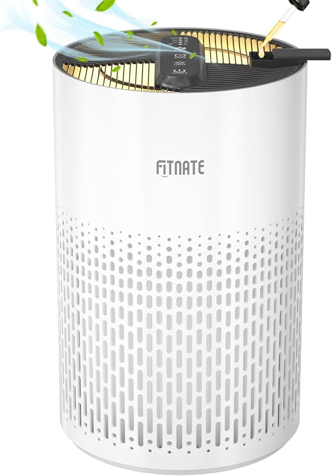 FITNATE Air Purifiers for Home Large Room Up to 1076 Ft² with Aromatherapy, H13 True HEPA Air Purifier for Pets, Quiet Air Cleaner for Smoke Dust Pollen Pets Dander Odor, with Night Light,Timer, White-PawvioPets
