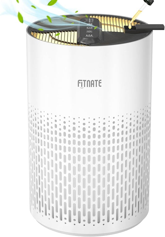 FITNATE Air Purifiers for Home Large Room Up to 1076 Ft² with Aromatherapy, H13 True HEPA Air Purifier for Pets, Quiet Air Cleaner for Smoke Dust Pollen Pets Dander Odor, with Night Light,Timer, White-PawvioPets