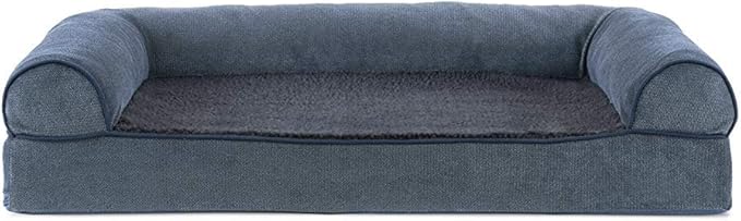 Furhaven Orthopedic Dog Bed for Medium/Small Dogs w/ Removable Bolsters & Washable Cover, For Dogs Up to 35 lbs - Sherpa & Chenille Sofa - Orion Blue, Medium-PawvioPets