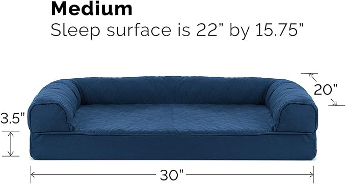 Furhaven Orthopedic Dog Bed for Medium/Small Dogs w/ Removable Bolsters & Washable Cover, For Dogs Up to 35 lbs - Quilted Sofa - Navy (Blue), Medium-PawvioPets