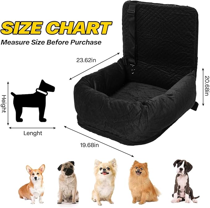 Dog Car Seat for Small Medium Dogs Up to 40lbs, Detachable Washable Soft Pet Booster Travel Bed for Front & Black Seat with Safety Leash Belt-PawvioPets