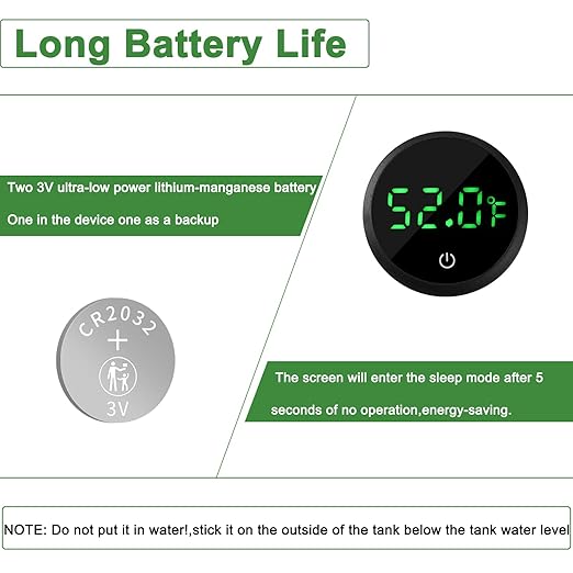 Aquarium Thermometer Digital Fish Tank Thermometer Led Display Fish Tank Temperature Gauge Accurate Thermometer to ±1℉ for Betta Axolotl Turtle Tank (with Spare Battery) 2pack-PawvioPets