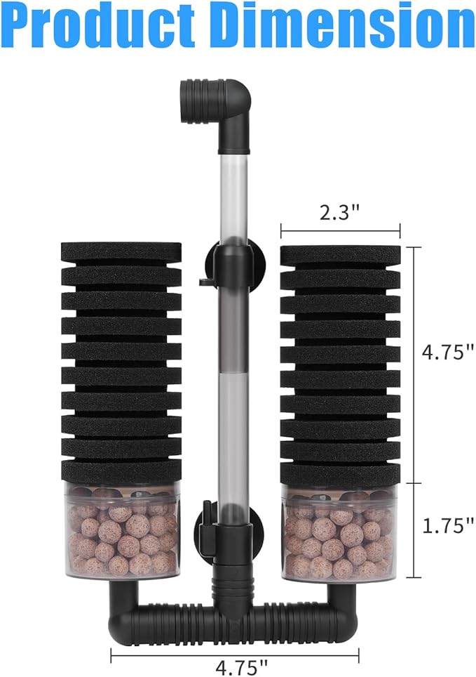 AQUANEAT Aquarium Air Powered Sponge Filter with Ceramic Media Balls, for Betta Fry Shrimp Fish Tank, with 2 Spare Sponges, up to 55Gal-PawvioPets