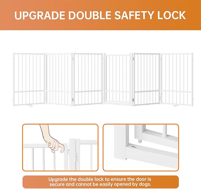 Full Metal Freestanding Dog Gate with Door, 32''Height Foldable Pet Dog Fence for Indoor & Outdoor, 6 Panels Extra Wide Free Standing TallDog Gates for Doorways,House,Stairs,Porch,Deck,Yard-PawvioPets