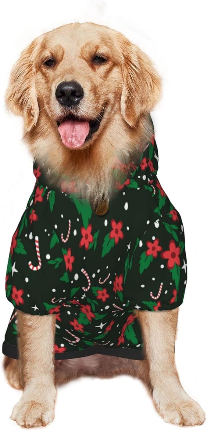 Black Candy Cane Hoodie,Christmas Cosplay Dog Clothes with Pocket and Hat Winter Clothes Sweaters Large-PawvioPets