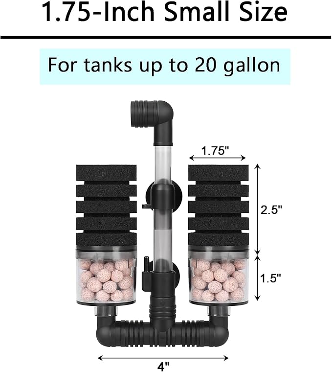 AQUANEAT Aquarium Air Powered Sponge Filter with Ceramic Media Balls, for Betta Fry Shrimp Fish Tank, with 2 Spare Sponges, Small-PawvioPets