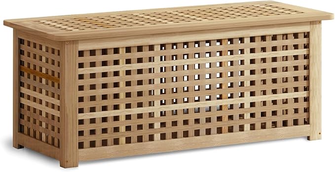 Bench with Storage, Acacia Laundry Hamper with Seat, Storage Benches with Seating for Entryway, Living Room, Bedroom, Bathroom (15.7x38.6x17.7in)-PawvioPets