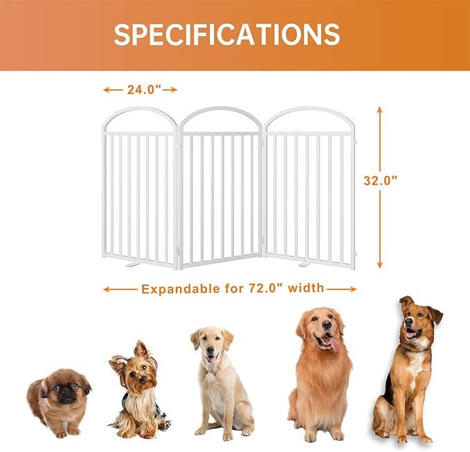3 Panles Full Matel Freestanding Dog Gates with Door, 72"Extra Wide 32"Tall Free Standing Dog Pet Gate for Indoor & Outdoor. Foldable Pet Fences for Doorways, House, Stairs, Porch, Deck, Yard-PawvioPets