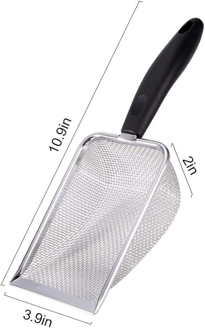 3PCS Cat Litter Scoop, Reptile Stainless Steel Fine Mesh,Litter Cleaner Corner Scoop Sand Sifter (Black-Green-Red)-PawvioPets