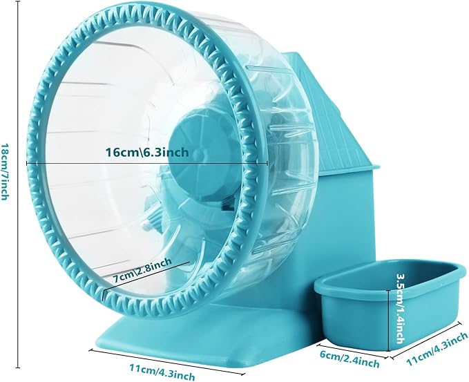4 in 1 Silent Large Hamster Wheel Multifunctional Hamster Running Wheel Quite Running Spinner Wheel Accessories with Food Bowl Water Bottle for Hamsters Dwarf Gerbil (Blue)-PawvioPets
