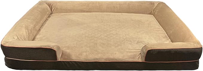 Dog Beds for Large Sized Dogs,Washable Orthopedic Memory Foam Dog Couch Sofa Bed with Bolster,Removable Cover,42x30Inch,Brown-PawvioPets