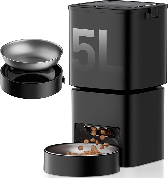 Automatic Cat Feeder, 5L/21 Cup Timed Automatic Pet Feeder, Dual Power Auto Dog Feeders, Pet Dry Food Dispenser for Cats & Small Dogs, 1-10 Meal Programmable 1-15 Portion Control Cat Feeder(Not WiFi)-PawvioPets