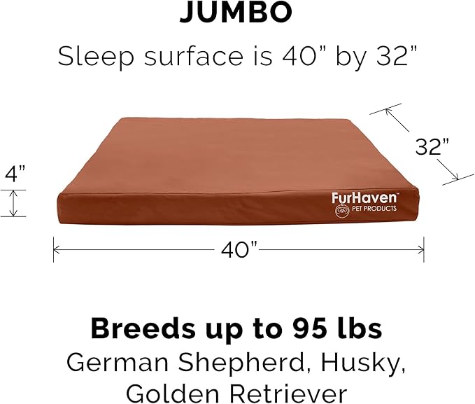 Furhaven Water-Resistant Cooling Gel Dog Bed for Large Dogs w/ Removable Washable Cover, For Dogs Up to 95 lbs - Indoor/Outdoor Logo Print Oxford Polycanvas Mattress - Chestnut, Jumbo/XL-PawvioPets