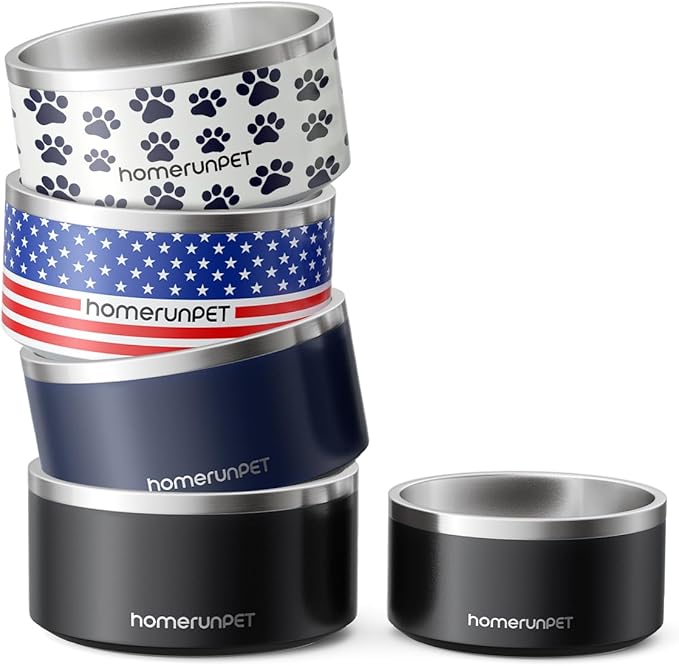 Dog Bowl, HomeRunPet Dog Food Water Bowl with Non-Slip Rubber Base, Metal Insulated Stainless Steel Dog Bowls, Double Wall Dog Bowl for Small Medium Large Dogs, Durable, Dishwasher Safe, 32oz-PawvioPets