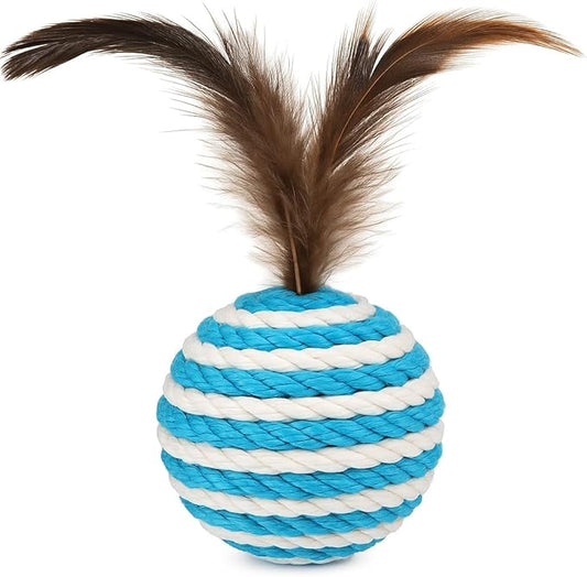 Ball for cat with Feathers - Balls for Cats – Natural Toy for Indoor Cats – Eco-Friendly, Durable, Interactive Play Balls for Kittens – Pet-Safe Chew & Scratch Toys (Sky Blue)-PawvioPets
