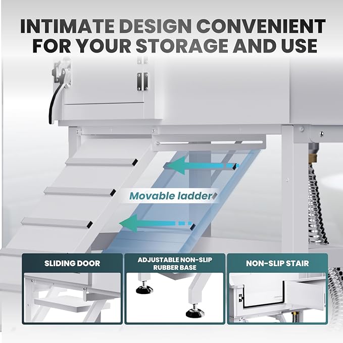 Dog Washing Station for Home, 38" White Professional Stainless Steel Dog Grooming Tub, Height Adjustable Dog Bathing Station, Upgrade Parts, Dog Bath Tubs for Small & Medium Dogs(Left Ramp)-PawvioPets