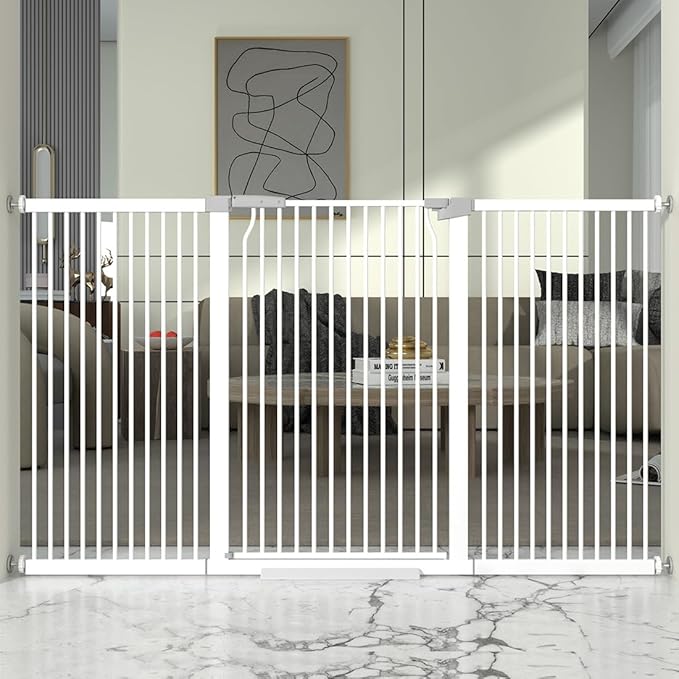 41" Extra Tall and Wide Baby Gate, 68.5-72.2'' Wide Pet Cat Gate for Doorway, Extra Wide Pressure Mounted Child Door with Expansion Kit, Metal Safe Gate, Tall Dog Gate, White-PawvioPets