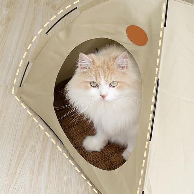 BreezyDen Pop-Up Pet Tent – Portable Indoor/Outdoor Cat Tent, Waterproof Pet Hideaway for Cats & Small Dogs with Mesh Window, Anti-Slip Base & Washable Design (White, S (4 catties Kitten))-PawvioPets