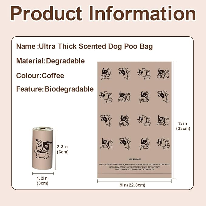 Coffee Dog Poo Bags Coffee scent - 120 Large Biodegradable Poop Bags, Extra Thicken Strong Corn Starch Blended Compostable Leak Proof Poop Waste Bag for Dogs-PawvioPets