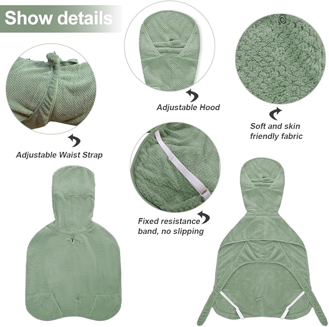 Giant Dog Bath Bubble, Quick Drying Super Absorbent Used for After Bathing, Warm Dog Towels, Adjustable Hoodies and Belts for Pet Dogs Bath Clothes Products(Green Jacquard, 6XL)-PawvioPets
