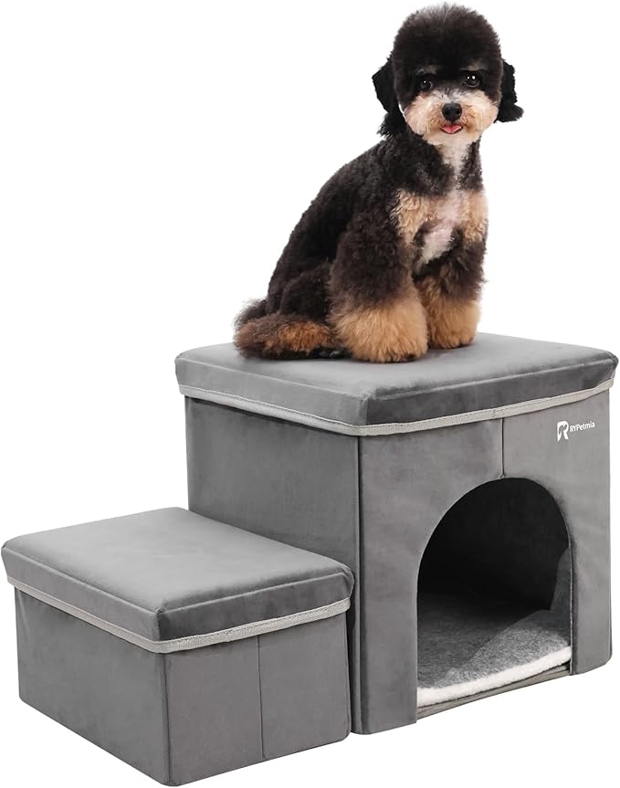 Foldable Pet Stairs for Beds & Sofas - Non-Slip Dog Steps with Storage for Small to Medium Dogs & Cats, Supports up to 120 lbs - Durable 2 & 3-Step Doggie Ladder for Easy Access-PawvioPets