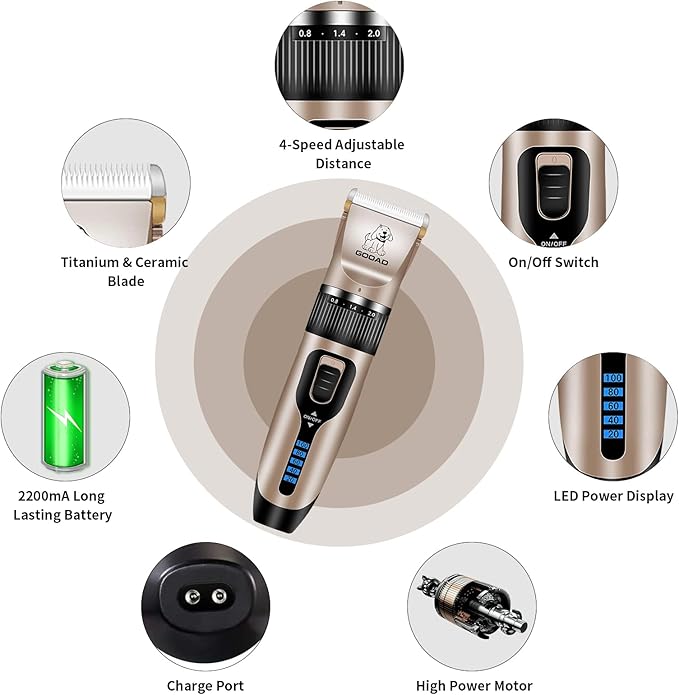 Cat Clippers for Matted Hair, Cat Grooming Kit, Cordless Cat Shaver for Long Hair, Low Noise Paw Trimmer, Cat Hair Trimmer for Grooming,Quiet Pet Hair Clippers Tools for Cats Dogs (Gold)-PawvioPets