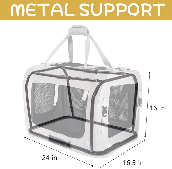 Extra Large Cat Carrier Soft Sided, Portable Small Dog Carrier for 2 Cats, 24"x16.5"x16" Car Travel Folding Comfortable Design, Khaki-PawvioPets