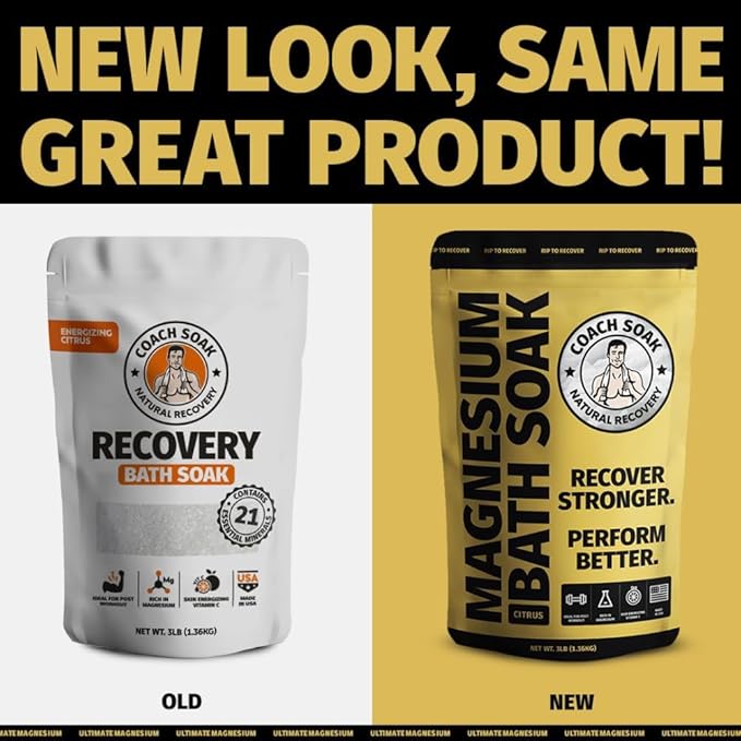 Coach Soak Recovery Bath Soak - Faster Absorption Than Epsom Salt for Pain - Rejuvenating Magnesium Flakes with 21 Minerals, Essential Oils & Bath Salts, 3lbs (Energizing Citrus)-PawvioPets