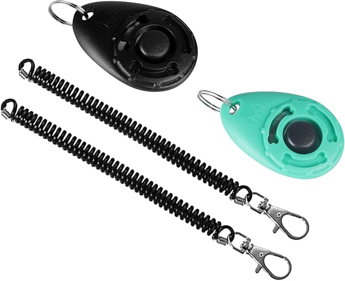 Dog Clicker for Training, 2 Pack Dog Training Clicker, Clicker Dog Training with Wrist Strap, Pet Training Clicker, Perfect for Dog Cat Puppies Behavioral Training (Black and Water Lake Blue)-PawvioPets