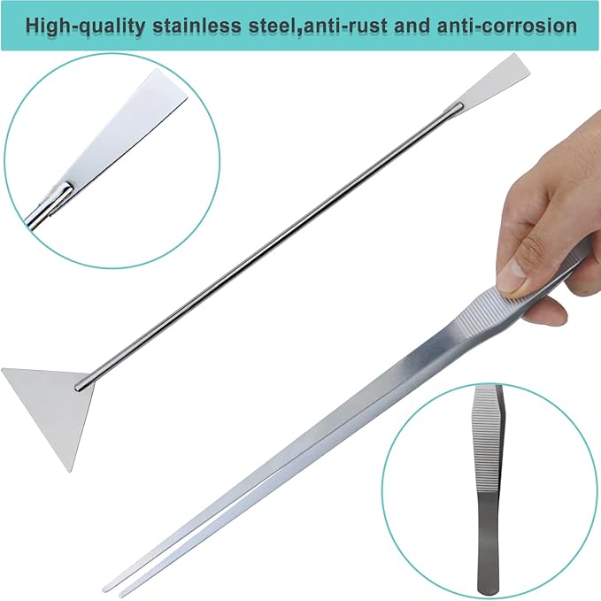 Aquarium Aquascape Tools Kit, Long 15 Inch Stainless Steel Aquatic Plants Tools, 4 in 1 Anti-Rust Aquascaping Tweezers Scissors Spatula Scrapers Tool Set for Fish Tank Cleaning Plant Trimming Shears-PawvioPets