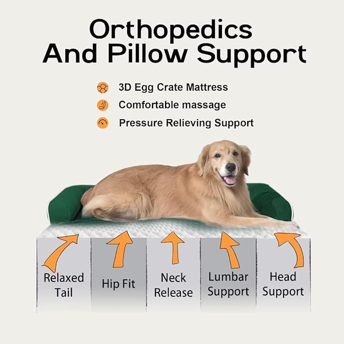 Orthopedic Large Dog Bed Washable, Orthopedic Emerald Dog Beds with Egg Foam Support, Removable, Machine Washable Plush Cover and Non-Slip Bottom for Extra Large Dogs-PawvioPets