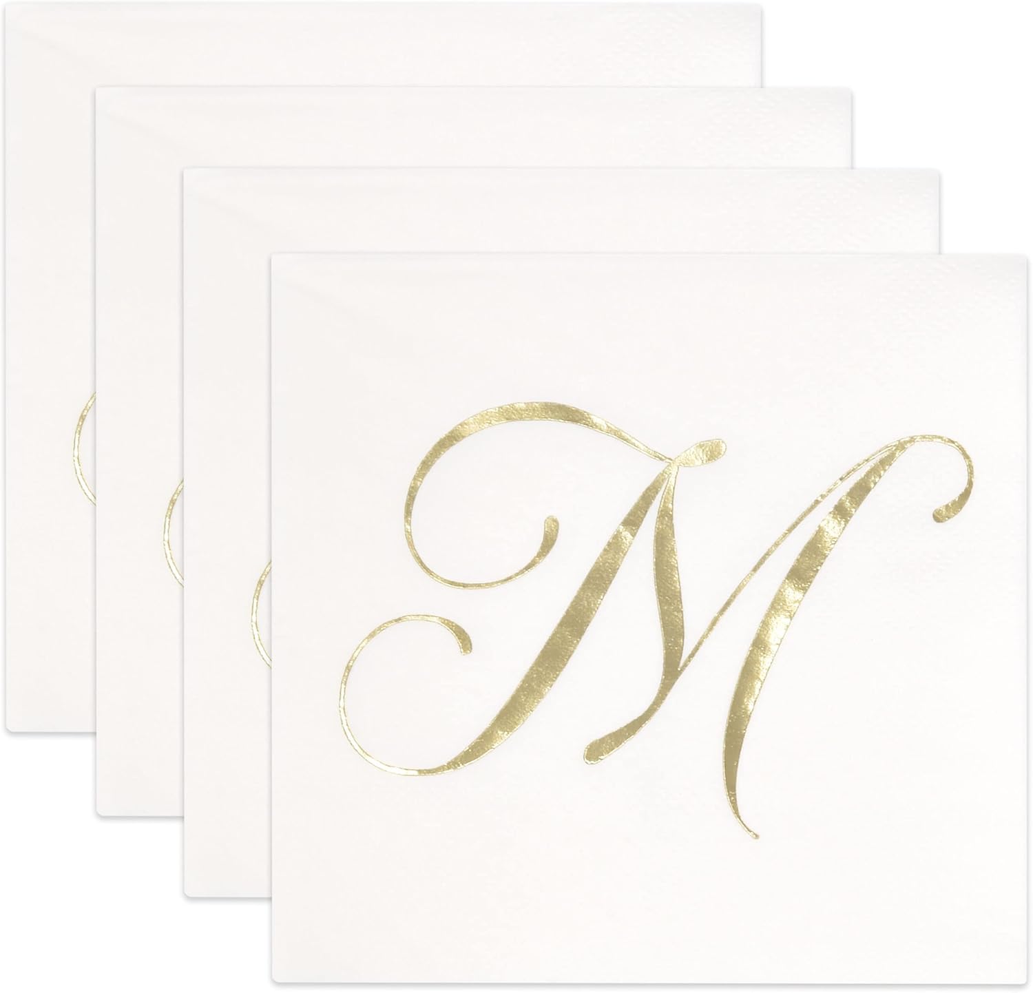 Gift Boutique 100 Gold Monogram Cocktail Napkins Letter M Disposable Paper Pack Elegant Metallic Golden Foil Hand Napkin for Powder Room Wedding Holiday Birthday Party Baby Shower Decorative Towels