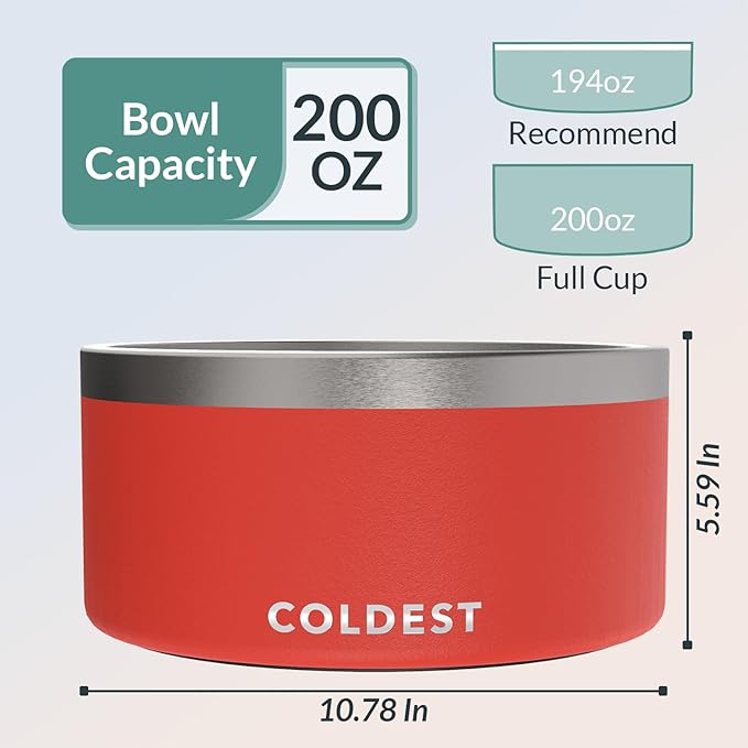 Coldest Dog Bowl - Anti Rust Metal, Non Slip, 3 Layers Insulated Stainless Steel Dog Bowls - Spill Proof & Heavy Duty - Water Bowl for Dogs, Cats & Pets, Dish Washer Safe (200 oz, Crimson Red)-PawvioPets