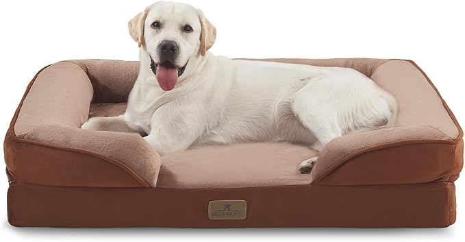 Bedfolks Orthopedic Dog Bed XL, Waterproof Dog Sofa Bed for Extra Large Dogs, Egg Foam Pet Couch Bed with Removable Washable Cover and Nonslip Bottom, Brown-PawvioPets