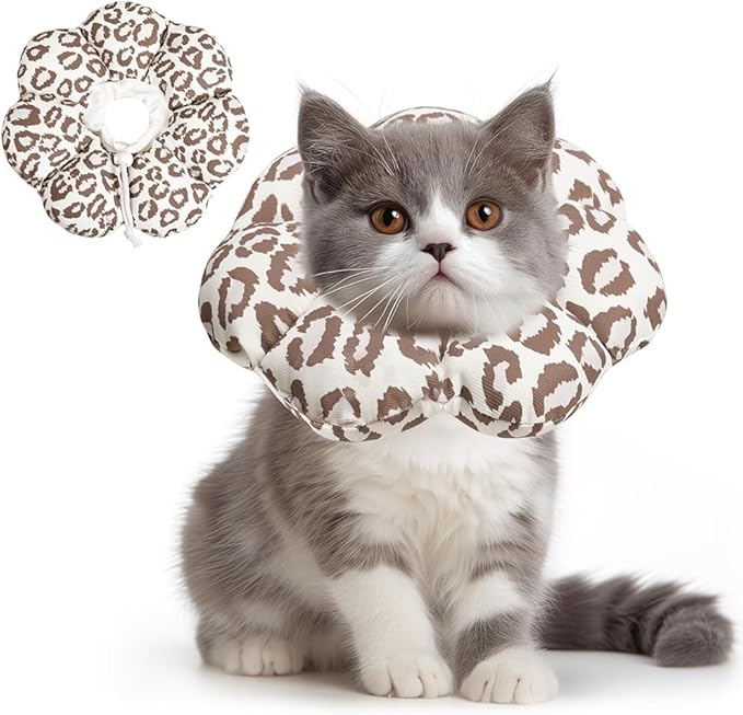 ComSaf Cat Cone Collar Soft - E Cat Collar Cones to Stop Licking After Surgery, Recovery Elizabethan Collar for Cats, Soft Cat Cone for Small Cats Kitten, Waterproof & Lightweight, Brown Leopard, S-PawvioPets