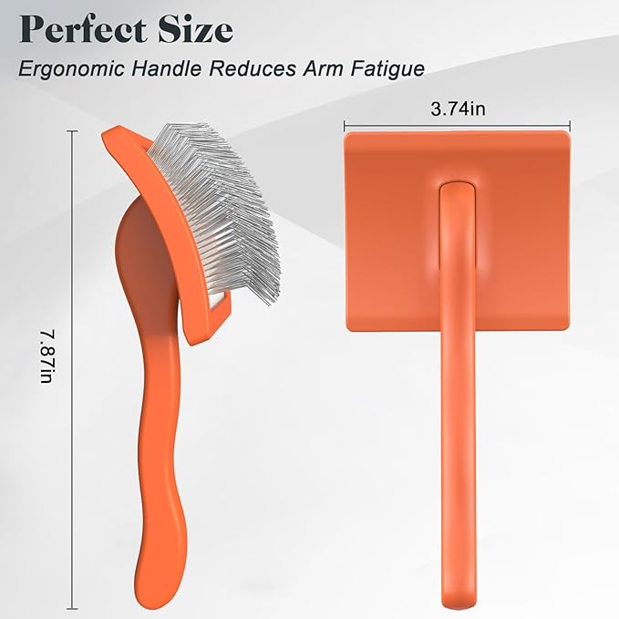 2PCS Slicker Brush for Dogs & Pet Comb,Professional Dog Grooming Brush (Goldendoodles,Poodles,Labradoodles) with Extra Long Pins to Effectively Remove Tangles, Knots and Mats (Orange)-PawvioPets