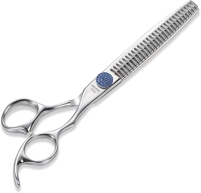 7'' Dog Grooming Scissors CNC 440C Blades Sharp and Durable Polished Chunker Dog Shears with Blue Diamond Adustable Screws Easy to Use for Groomer and Home User-PawvioPets