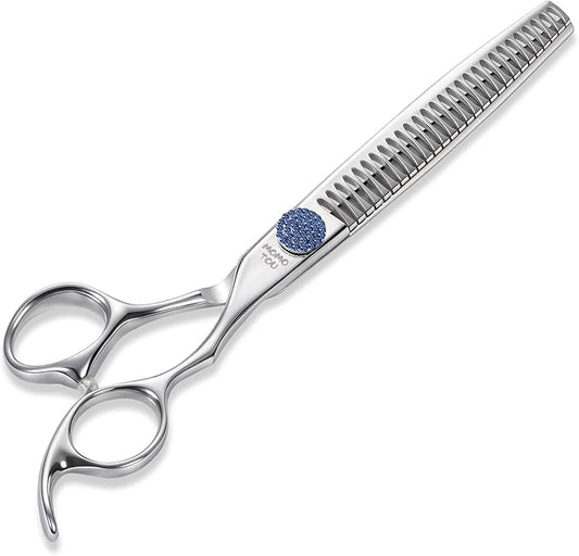 7.5'' Dog Grooming Scissors CNC 440C Blades Sharp and Durable Polished Chunker Dog Shears with Blue Diamond Adustable Screws Easy to Use for Groomer and Home User-PawvioPets