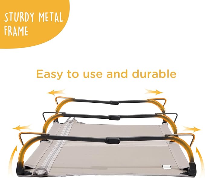 Daisy Cot, XL Foldable Elevated Dog Bed, Portable Raised Outdoor Folding Dog Cot, Cooling, Chew Proof, Waterproof, Heavy Duty Up to 160 lbs for Camping/Home, Brown, 49"x 33"x7"-PawvioPets