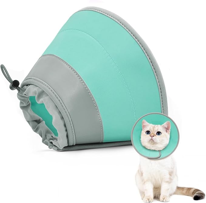 Cat Cone Collar Soft to Stop Licking, Adjustable, Foldable Lightweight Kitten Cones After Surgery Recovery for Cats & Kittens, Cat Cone Alternative (Solid Green, S)-PawvioPets