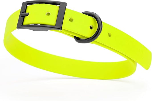Dogline Biothane Waterproof Dog Collar Strong Coated Nylon Webbing with Black Hardware Odor- Proof for Easy Care Easy to Clean High Performance Fits Small Medium or Large Dogs, Safety Yellow-PawvioPets