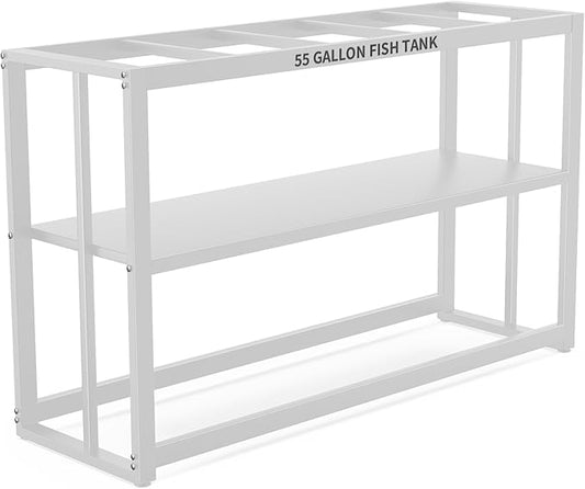 Akenow 55-75 Gallon Fish Tank Stand with Storage Shelf, 48.5 x14.9 x 29.2 Inch Aquarium Stand, Turtle Tank, Reptile Terrariums and Breeder Tank Stand,980LBS Capacity, White-PawvioPets