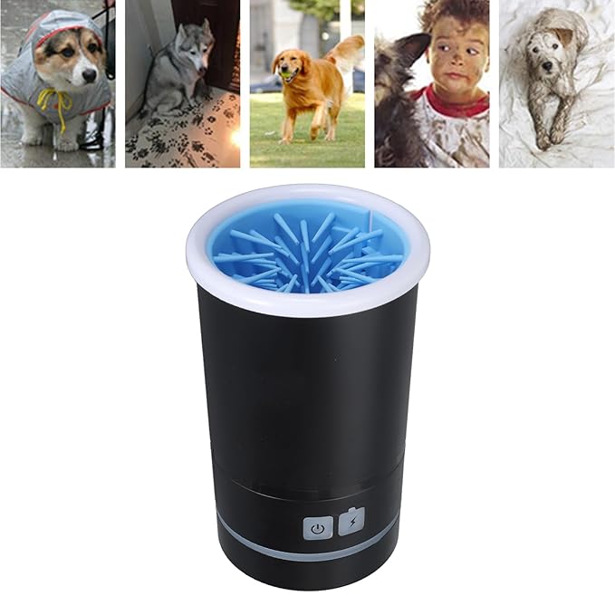 Automatic Dog Cleaner, Soft Electric Washer USB Rechargeable Portable Cleaner Cup, Dog Foot Cleaning Machine for Small to Medium Dogs Cats (Black White)-PawvioPets